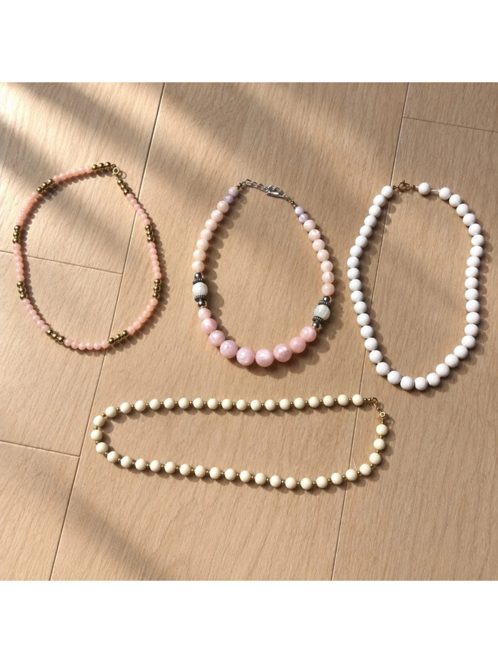 Vintage Beaded Necklace Lot of 4 Pink Ivory Faux Pearl Retro Jewelry Bundle
